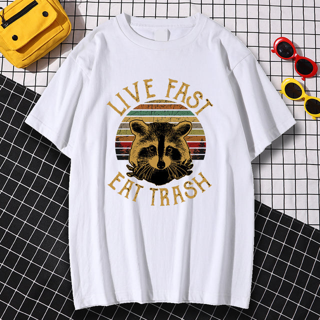 Live Fast Eat Trash Printing Men'S T-Shirts Loose Home Tees