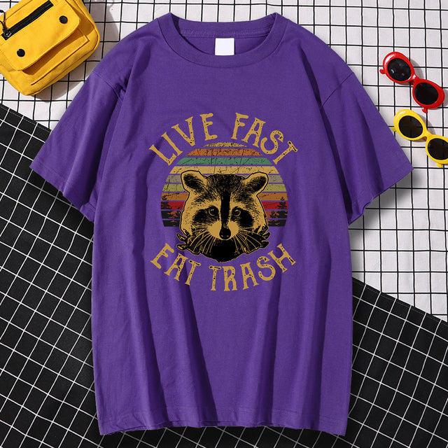 Live Fast Eat Trash Printing Men'S T-Shirts Loose Home Tees