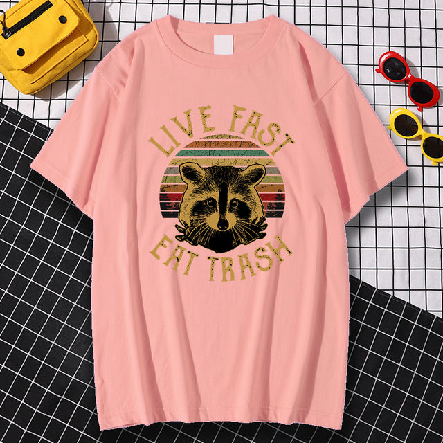 Live Fast Eat Trash Printing Men'S T-Shirts Loose Home Tees