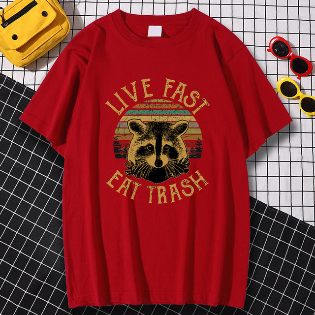 Live Fast Eat Trash Printing Men'S T-Shirts Loose Home Tees